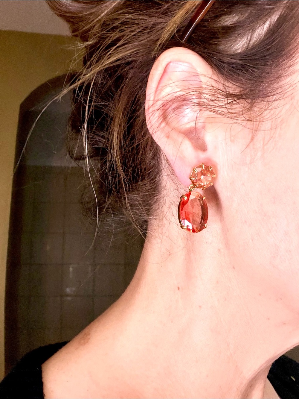 J. Crew Pink-Orange stone Drop Earrings